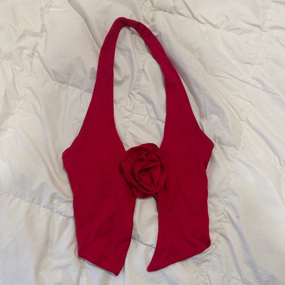 Chic Red Halter Camisole with Floral Detail